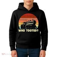Who Tooted Funny Train Lovers & Railroad Retro Sunset Kids Hoodie thumb 4
