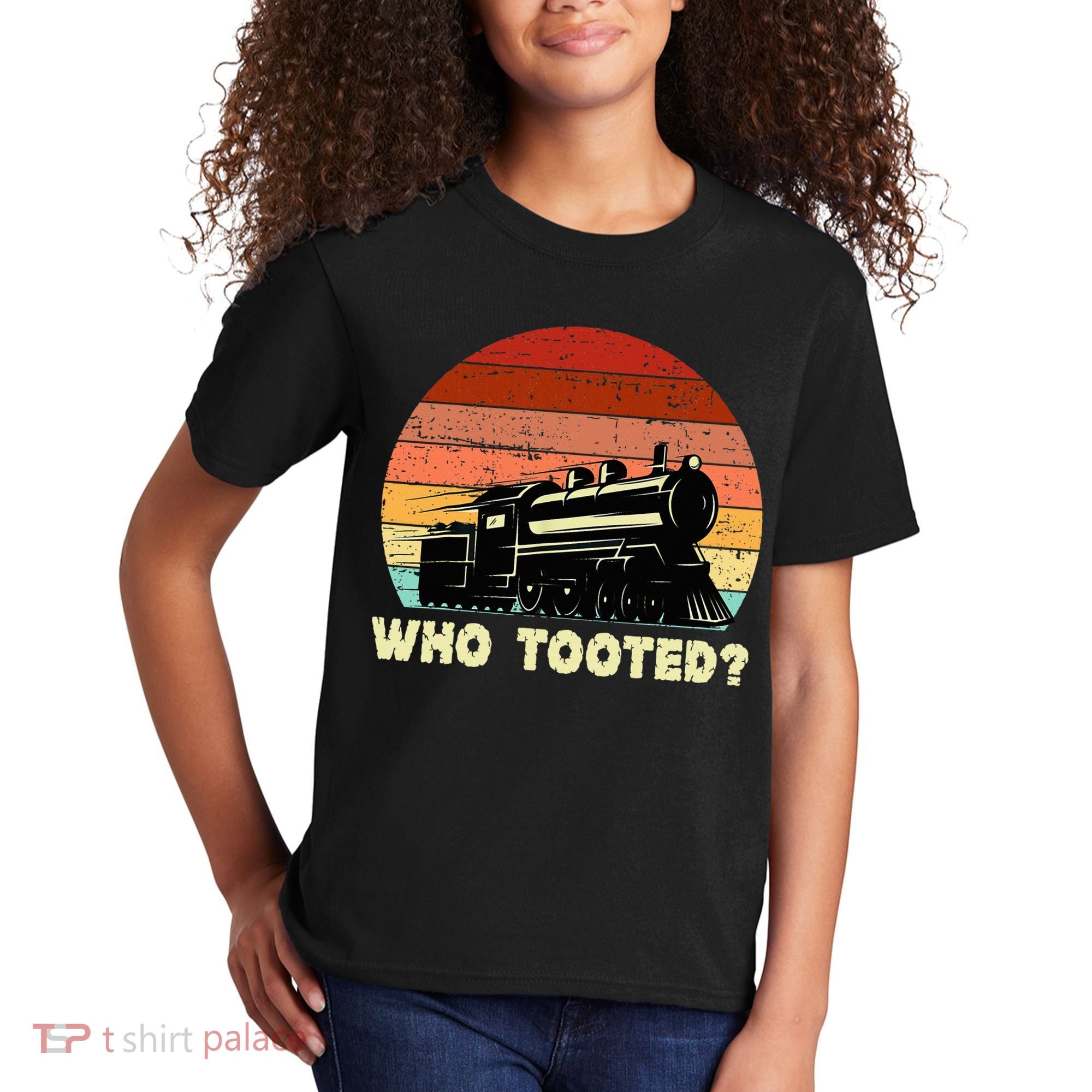Who Tooted Funny Train Lovers & Railroad Retro Sunset Kids T-Shirt