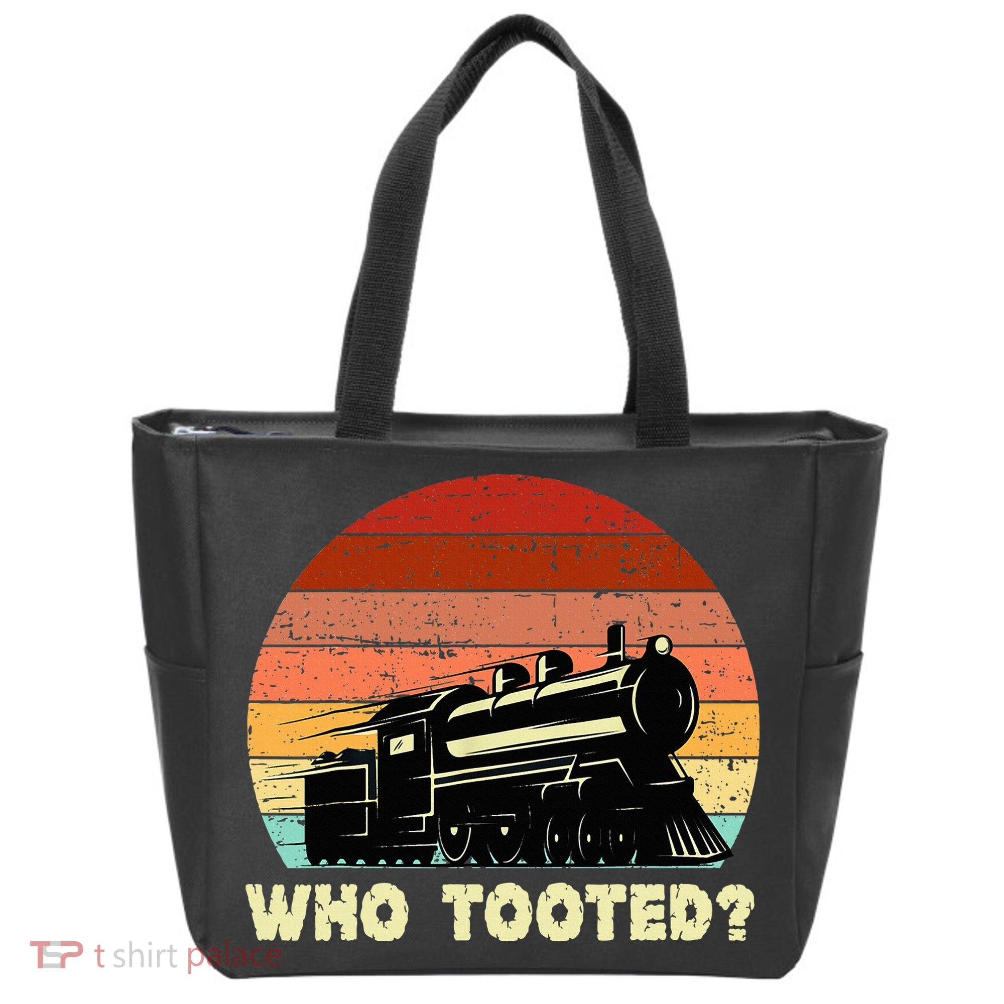 Who Tooted Funny Train Lovers & Railroad Retro Sunset Tote Bag