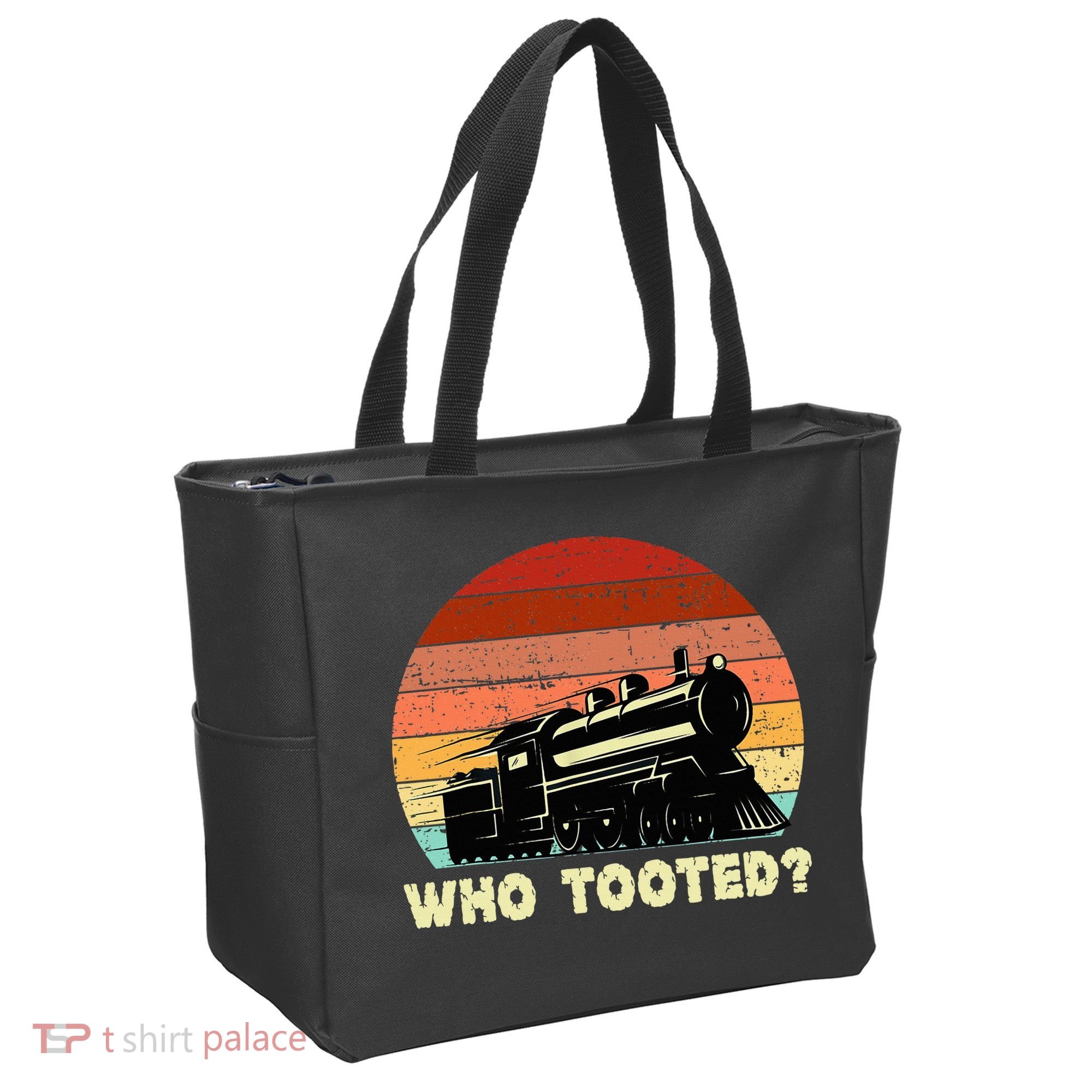Who Tooted Funny Train Lovers & Railroad Retro Sunset Tote Bag
