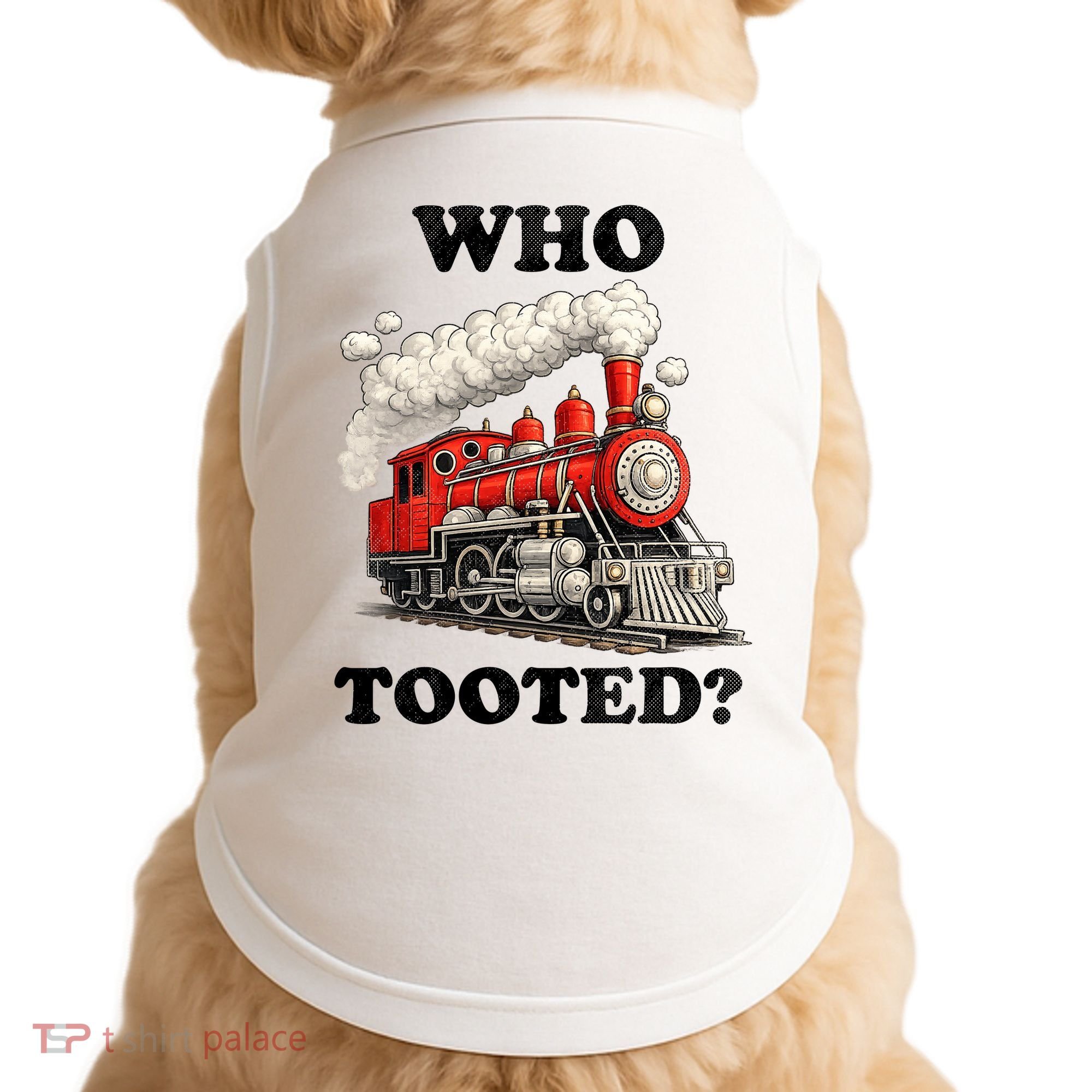 Who Tooted Funny Train Doggie Tank