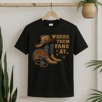 Where Them Fans At Leopard Cowgirl Boots And Hat Western  T-Shirt thumb 2