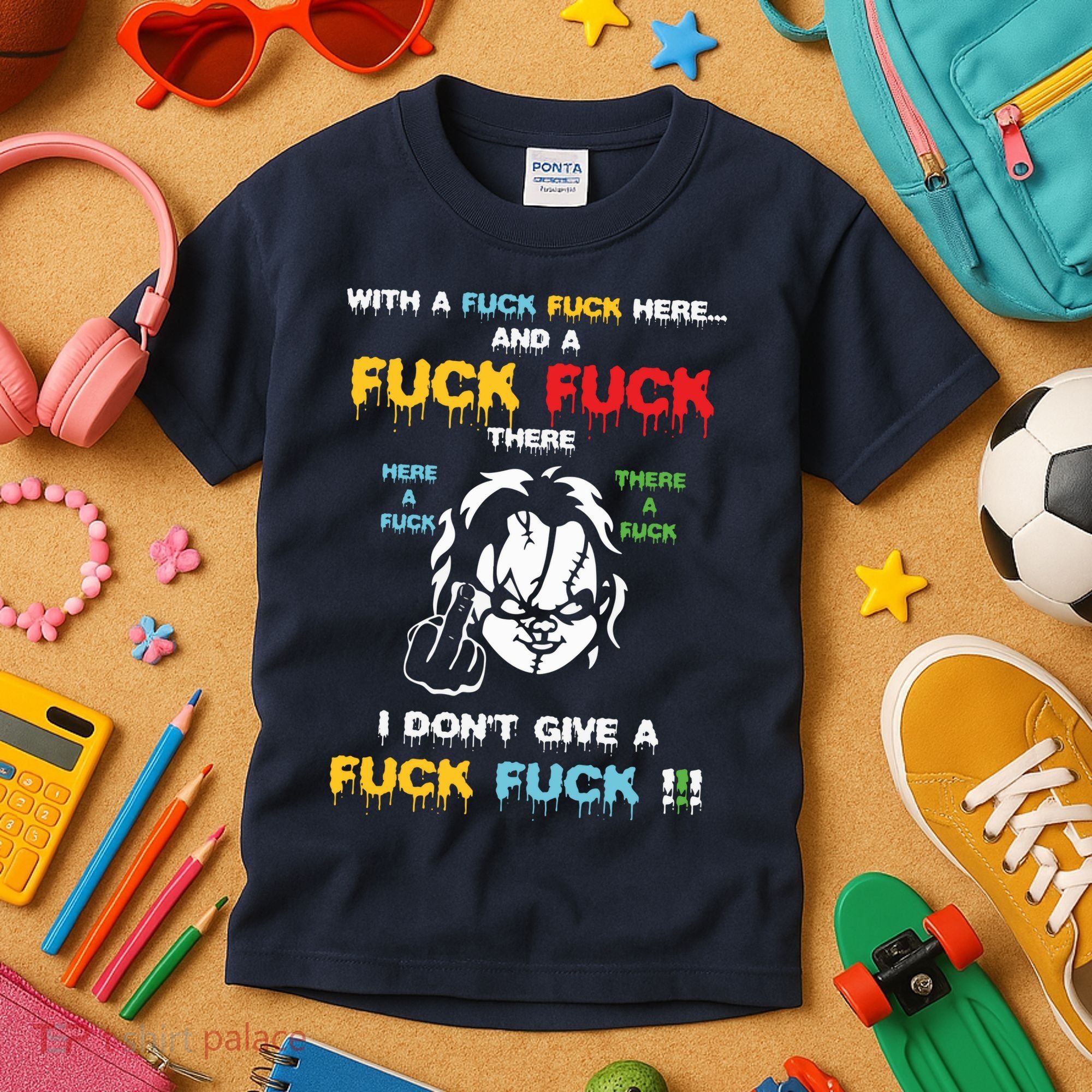 With The Fuck Everywhere Funny Horror Halloween Costume Kids T-Shirt