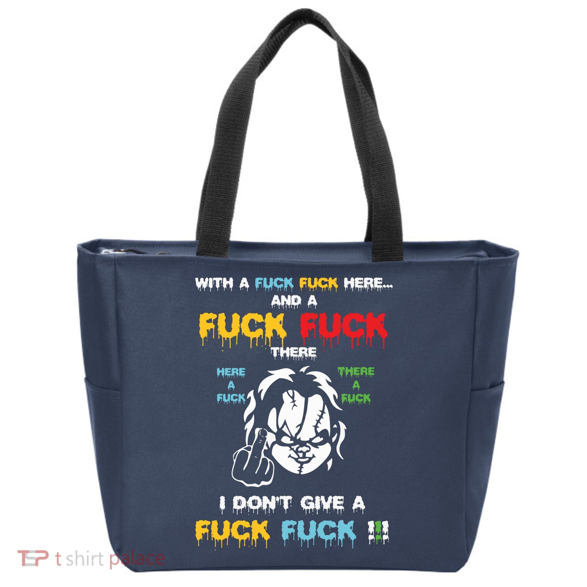 With The Fuck Everywhere Funny Horror Halloween Costume Tote Bag