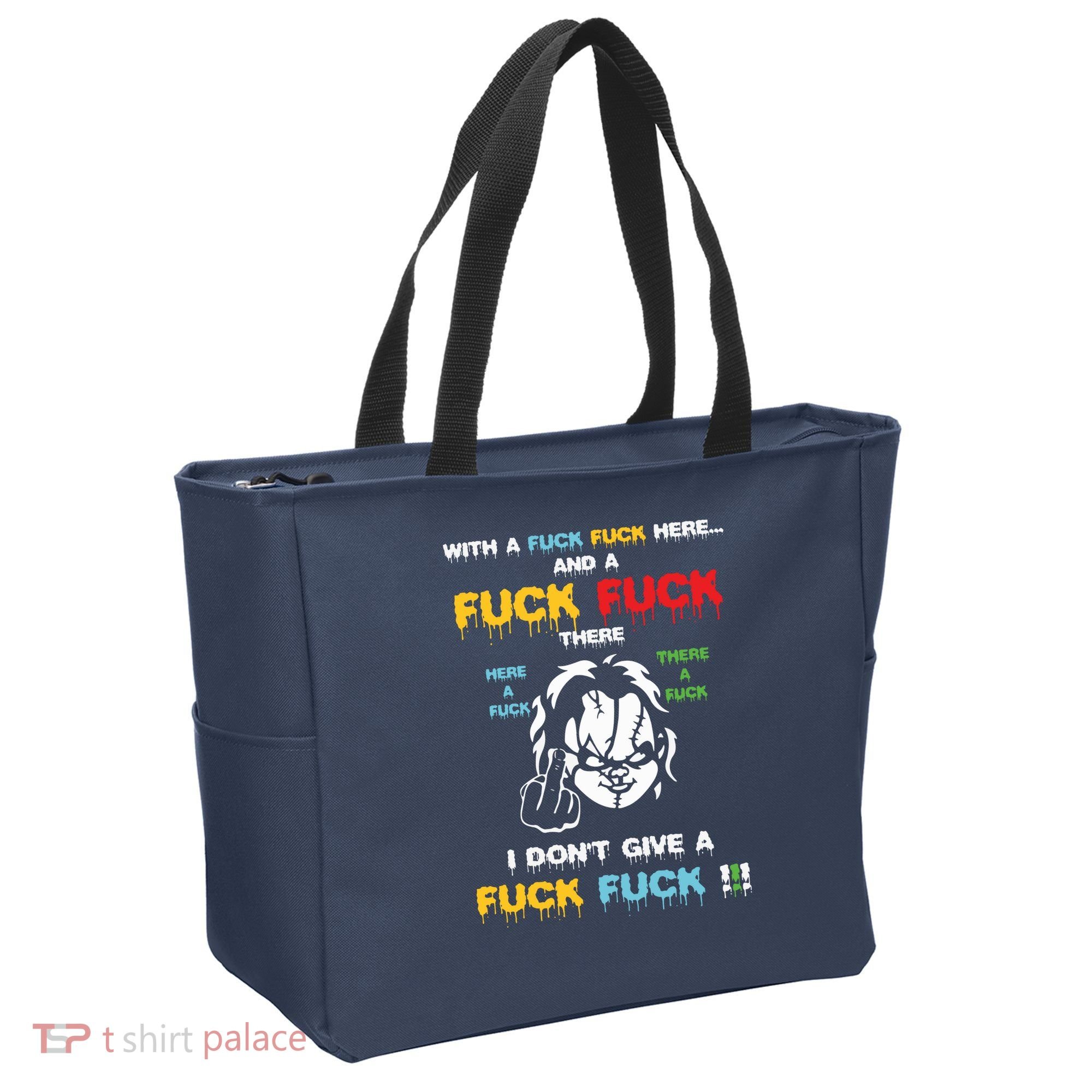 With The Fuck Everywhere Funny Horror Halloween Costume Tote Bag