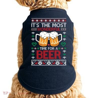 wonderful time for a beer Ugly Christmas Sweaters Doggie Tank