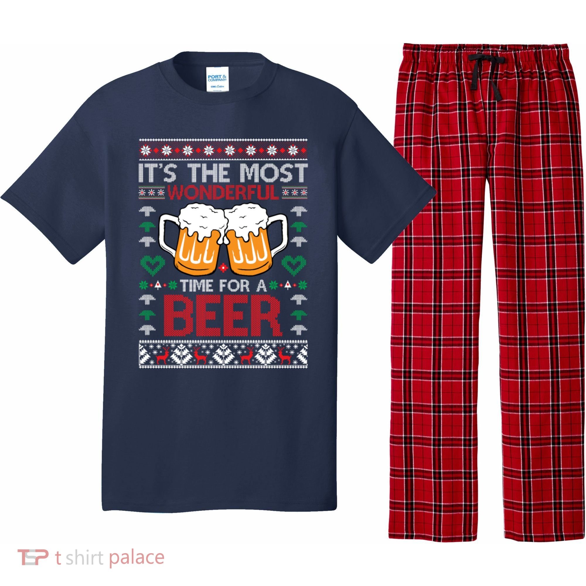 wonderful time for a beer Ugly Christmas Sweaters Pajama Set