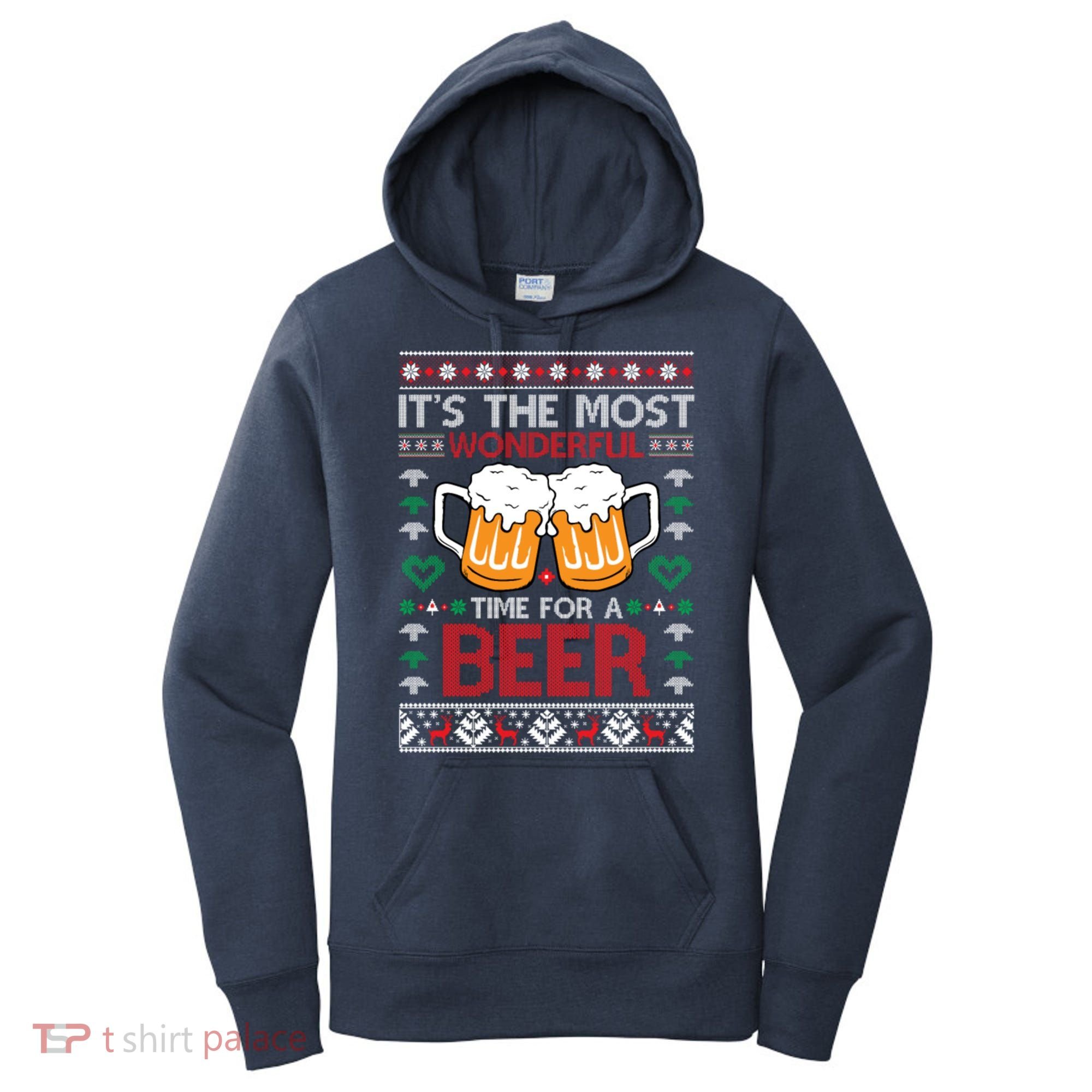 wonderful time for a beer Ugly Christmas Sweaters Women's Hoodie