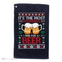 wonderful time for a beer Ugly Christmas Sweaters Golf Towel thumb 0