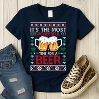 wonderful time for a beer Ugly Christmas Sweaters Women's T-Shirt thumb 3