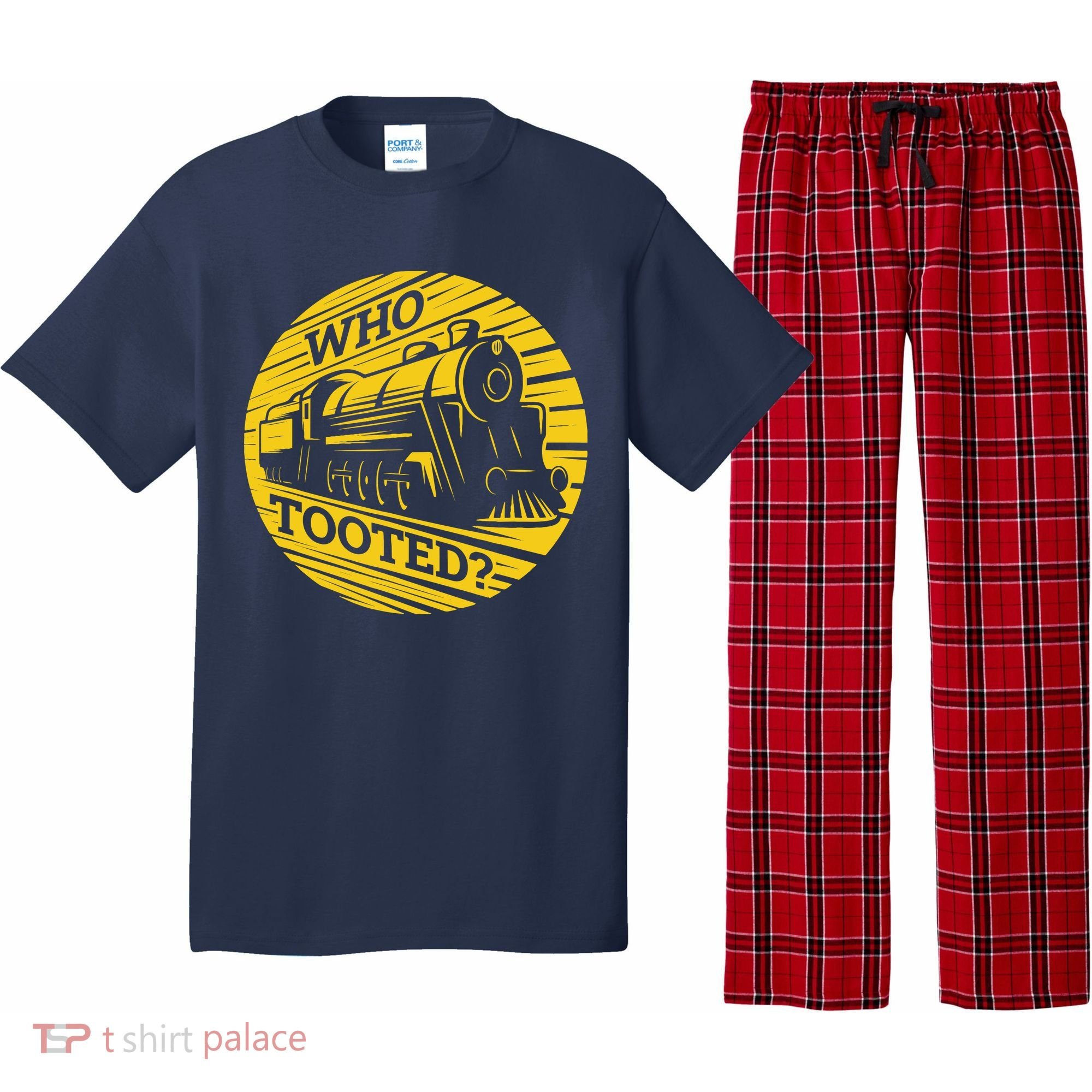 Who Tooted Funny Train Lover Cute Model Railroad Conductor Pajama Set