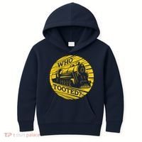 Who Tooted Funny Train Lover Cute Model Railroad Conductor Kids Hoodie thumb 0