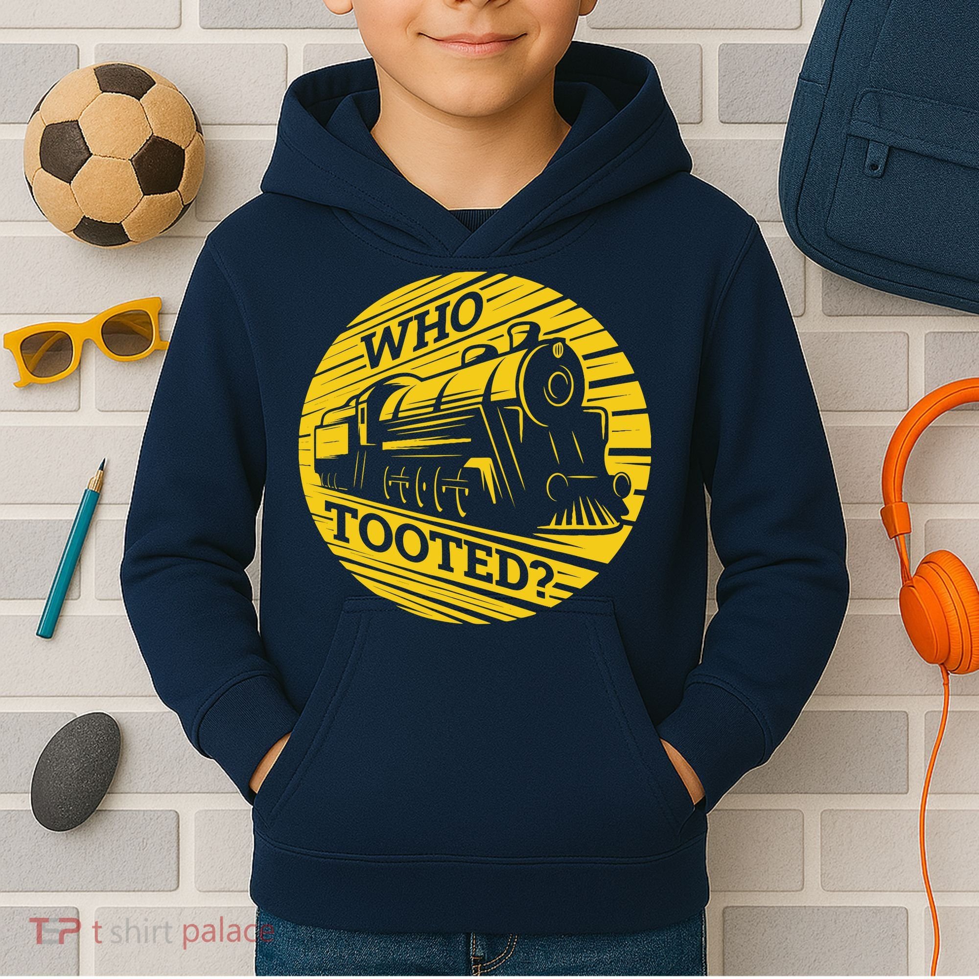 Who Tooted Funny Train Lover Cute Model Railroad Conductor Kids Hoodie
