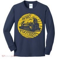 Who Tooted Funny Train Lover Cute Model Railroad Conductor Kids Long Sleeve Shirt thumb 0