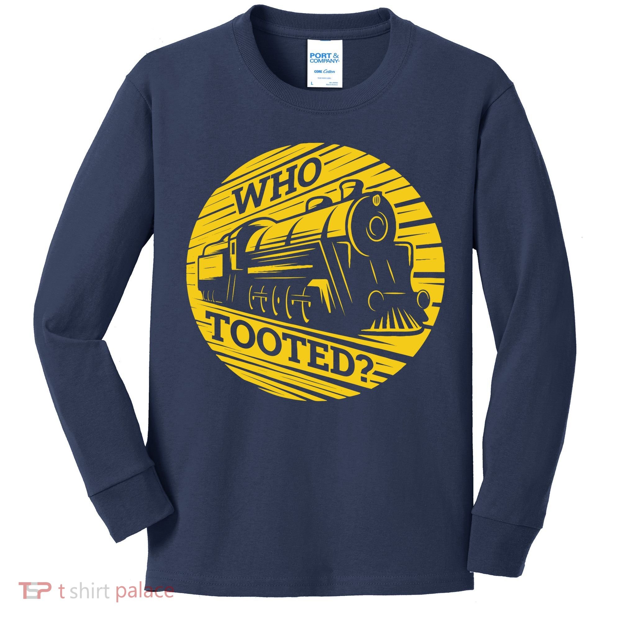 Who Tooted Funny Train Lover Cute Model Railroad Conductor Kids Long Sleeve Shirt