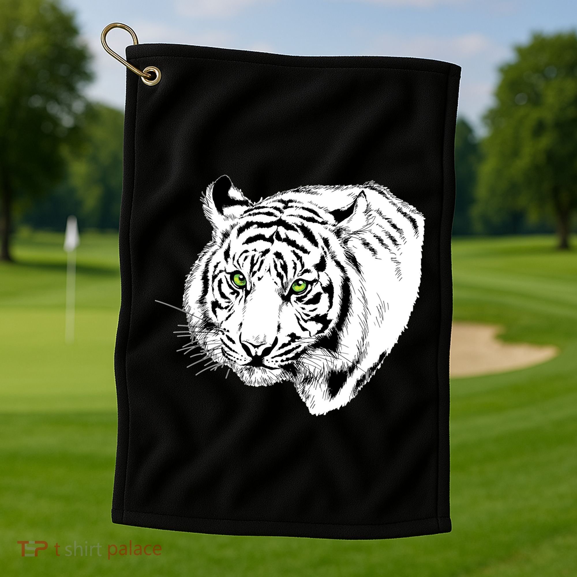 White Tiger Face Golf Towel