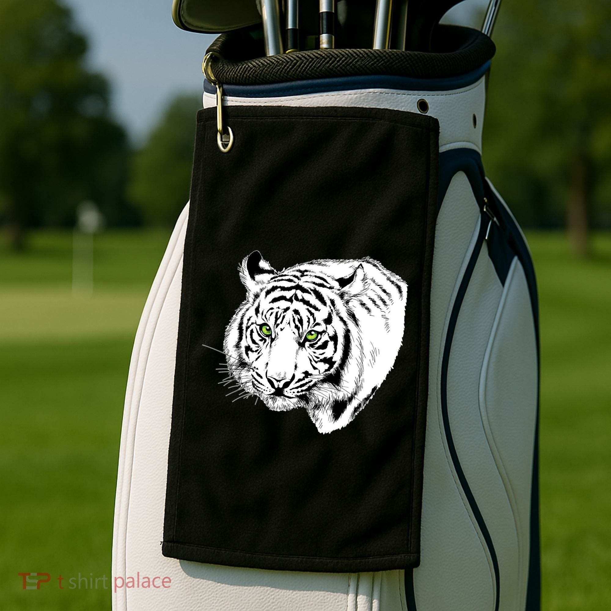 White Tiger Face Golf Towel