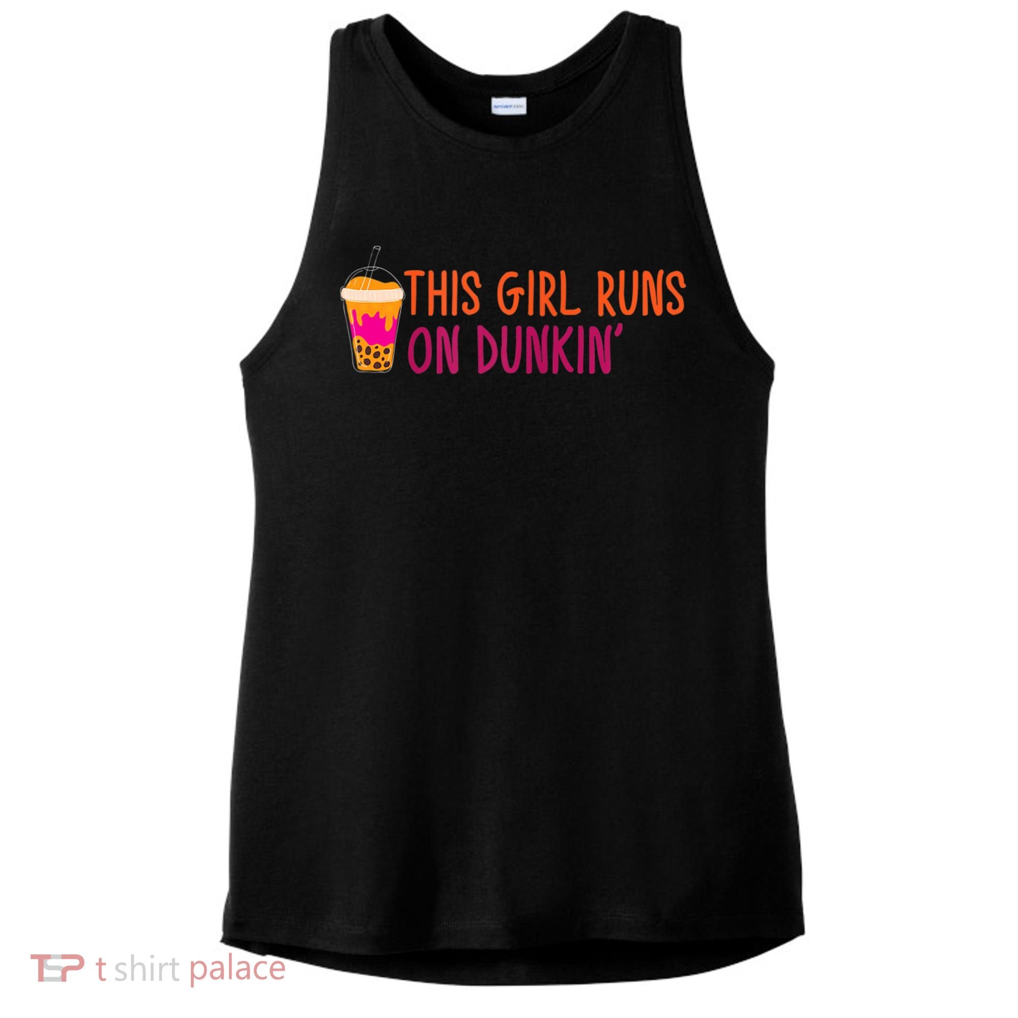 Womens This Girl Runs On Dunkin' Funny Essential Ladies PosiCharge Tri-Blend Wicking Tank