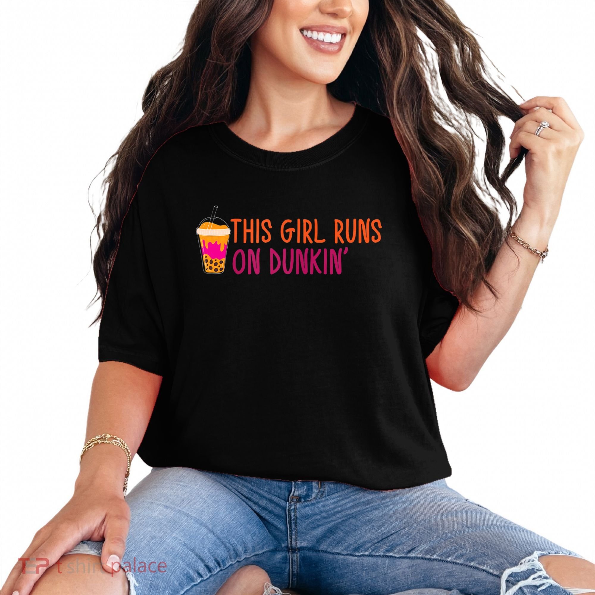Womens This Girl Runs On Dunkin' Funny Essential Comfort Colors T-Shirt
