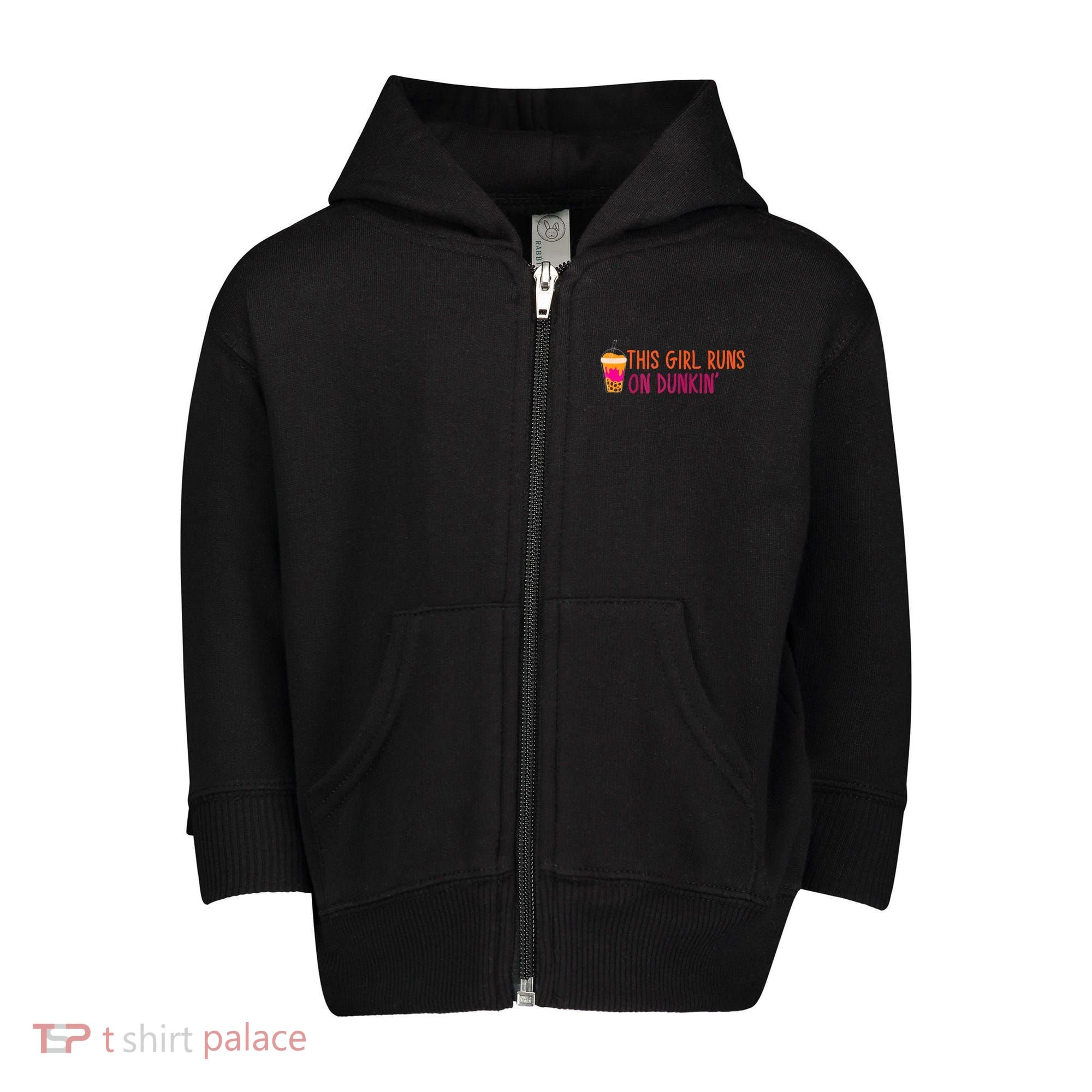 Womens This Girl Runs On Dunkin' Funny Essential Toddler Zip Fleece Hoodie