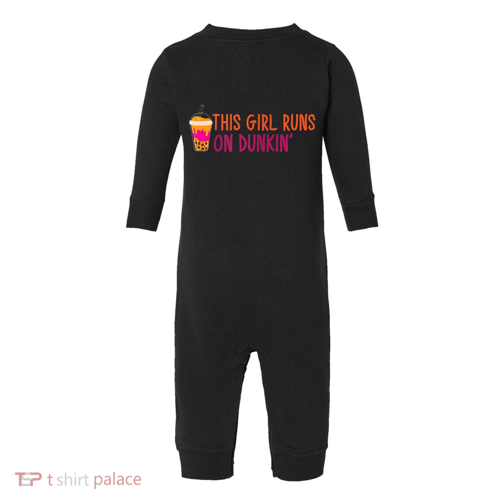 Womens This Girl Runs On Dunkin' Funny Essential Infant Fleece One Piece