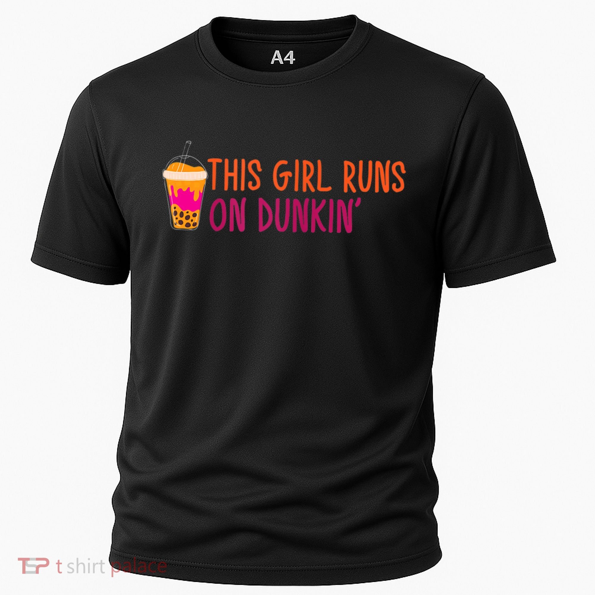 Womens This Girl Runs On Dunkin' Funny Essential Cooling Performance Crew T-Shirt