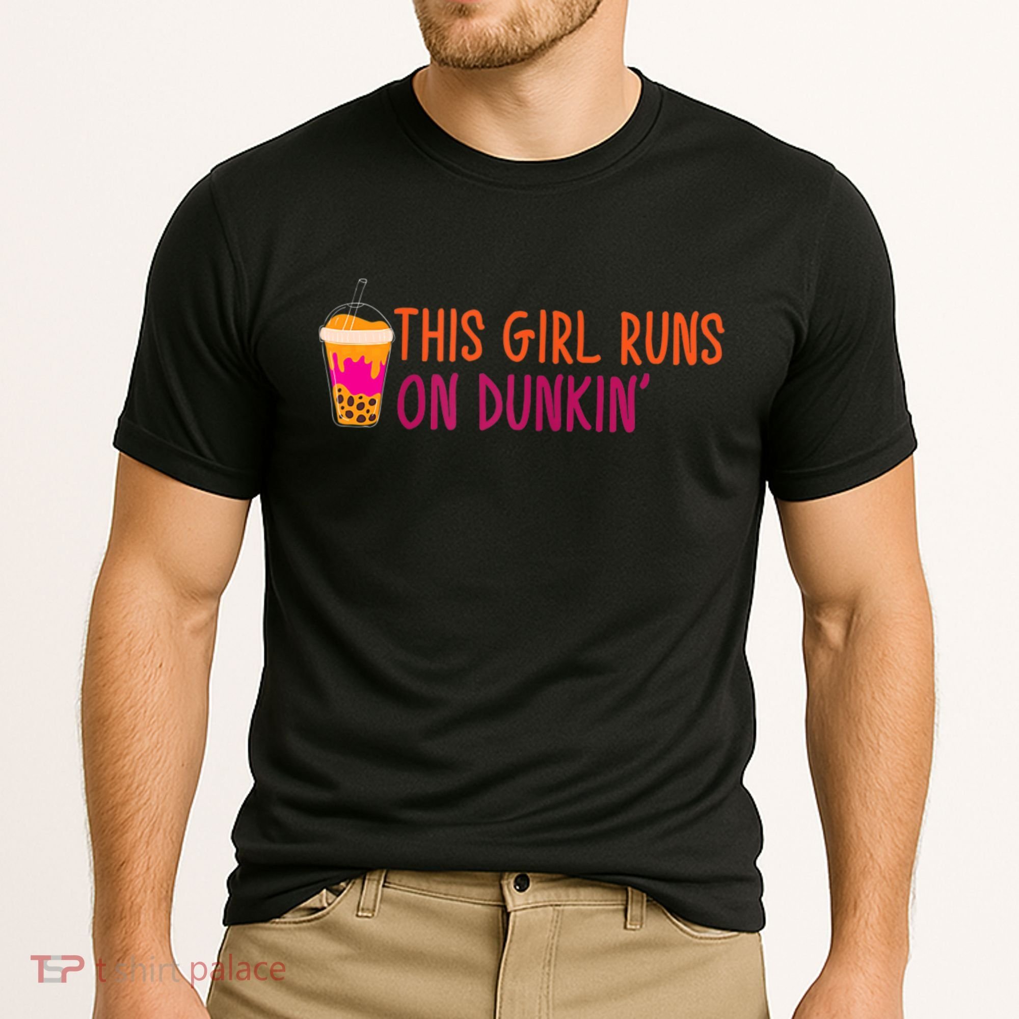 Womens This Girl Runs On Dunkin' Funny Essential Cooling Performance Crew T-Shirt