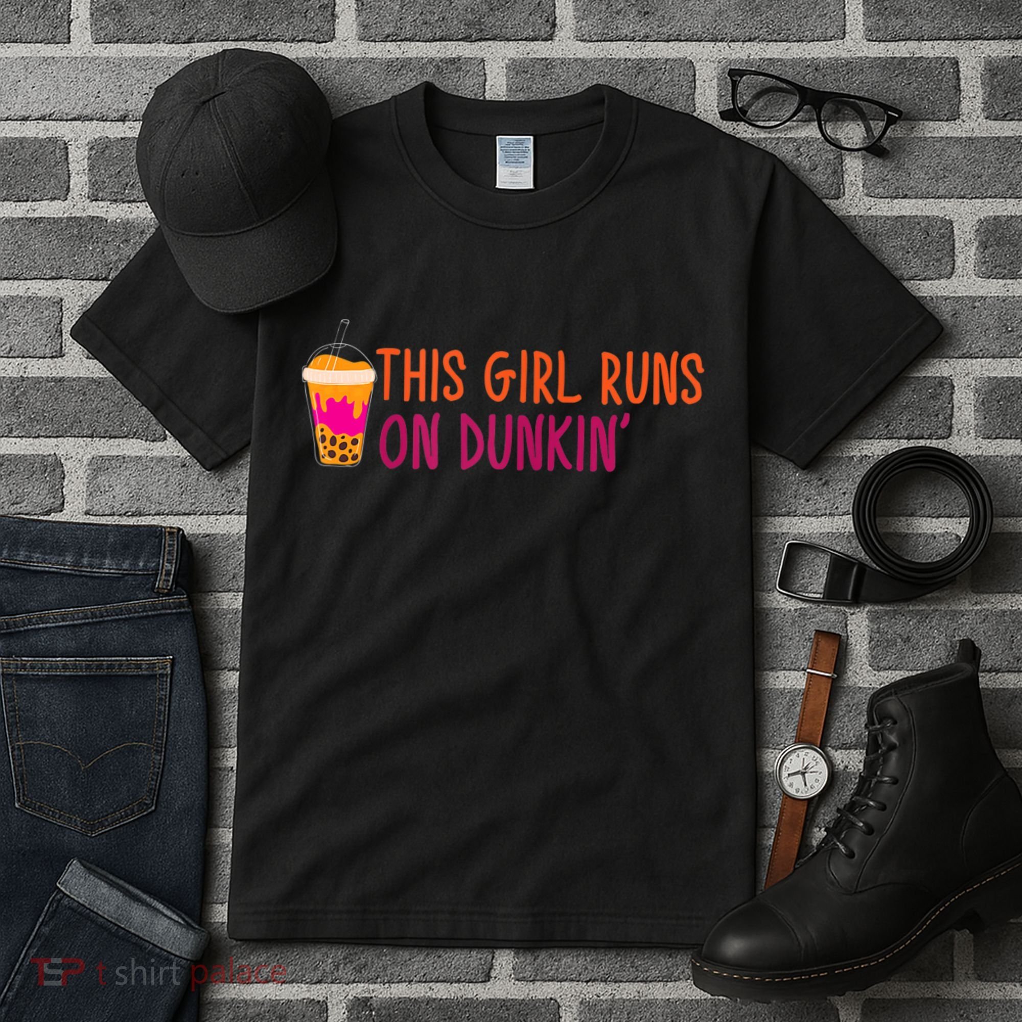 Womens This Girl Runs On Dunkin' Funny Essential Tall T-Shirt