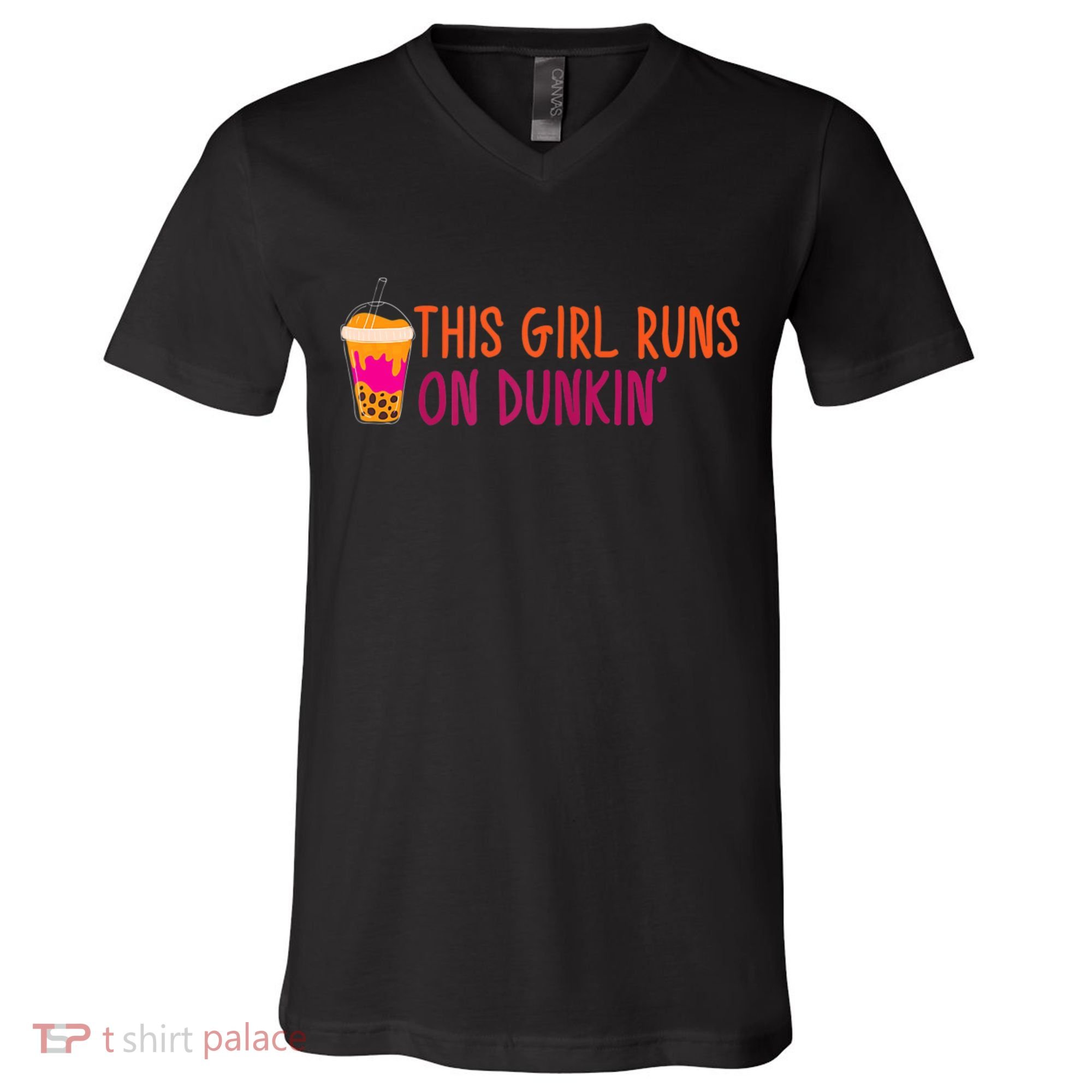 Womens This Girl Runs On Dunkin' Funny Essential V-Neck T-Shirt