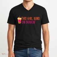 Womens This Girl Runs On Dunkin' Funny Essential V-Neck T-Shirt thumb 2