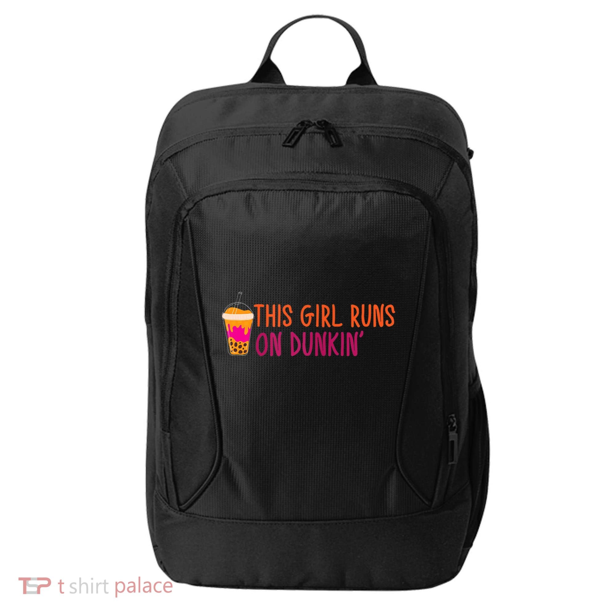 Womens This Girl Runs On Dunkin' Funny Essential City Backpack