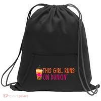 Womens This Girl Runs On Dunkin' Funny Essential Sweatshirt Cinch Pack Bag thumb 0