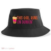Womens This Girl Runs On Dunkin' Funny Essential Sustainable Bucket Hat thumb 0