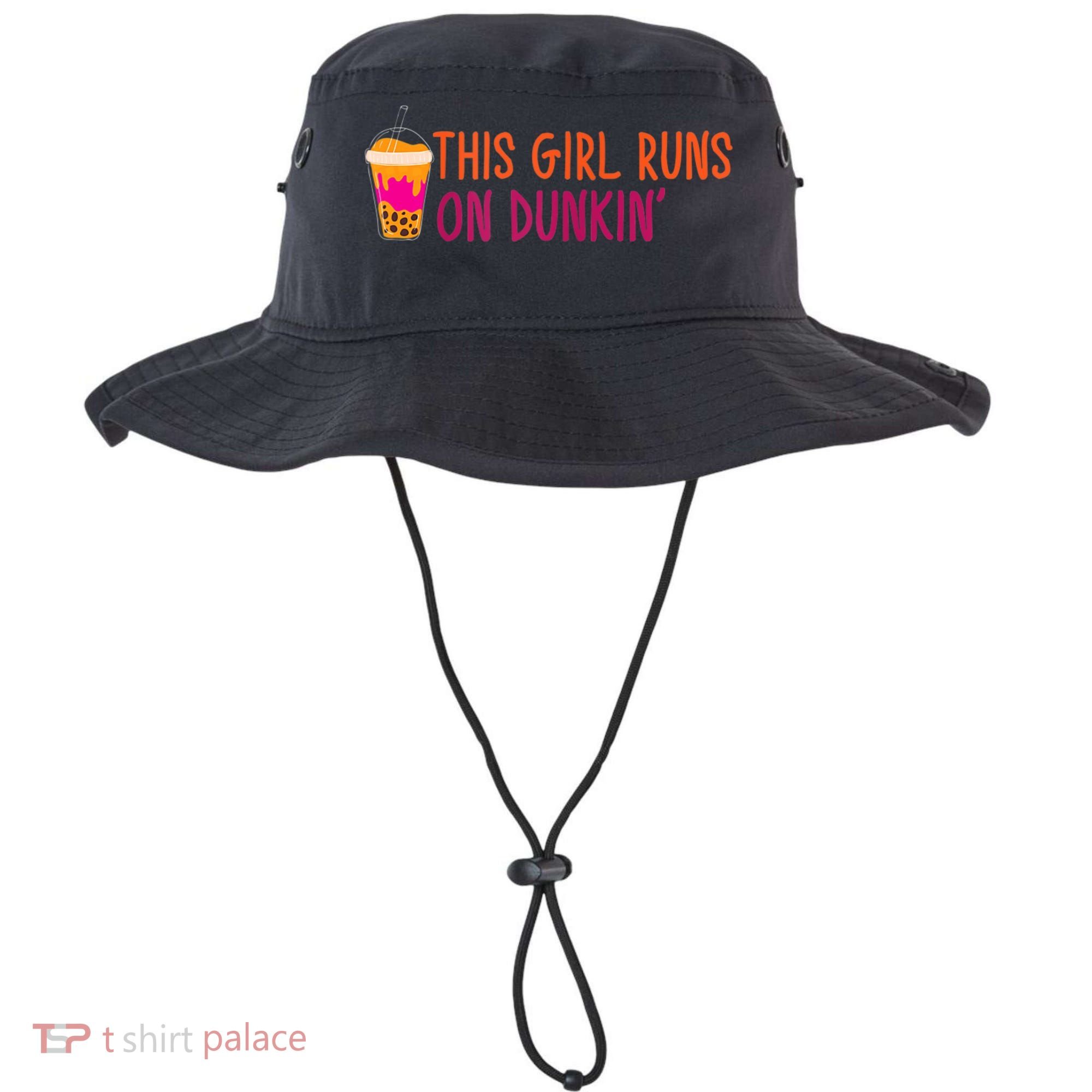 Womens This Girl Runs On Dunkin' Funny Essential Bucket Hat