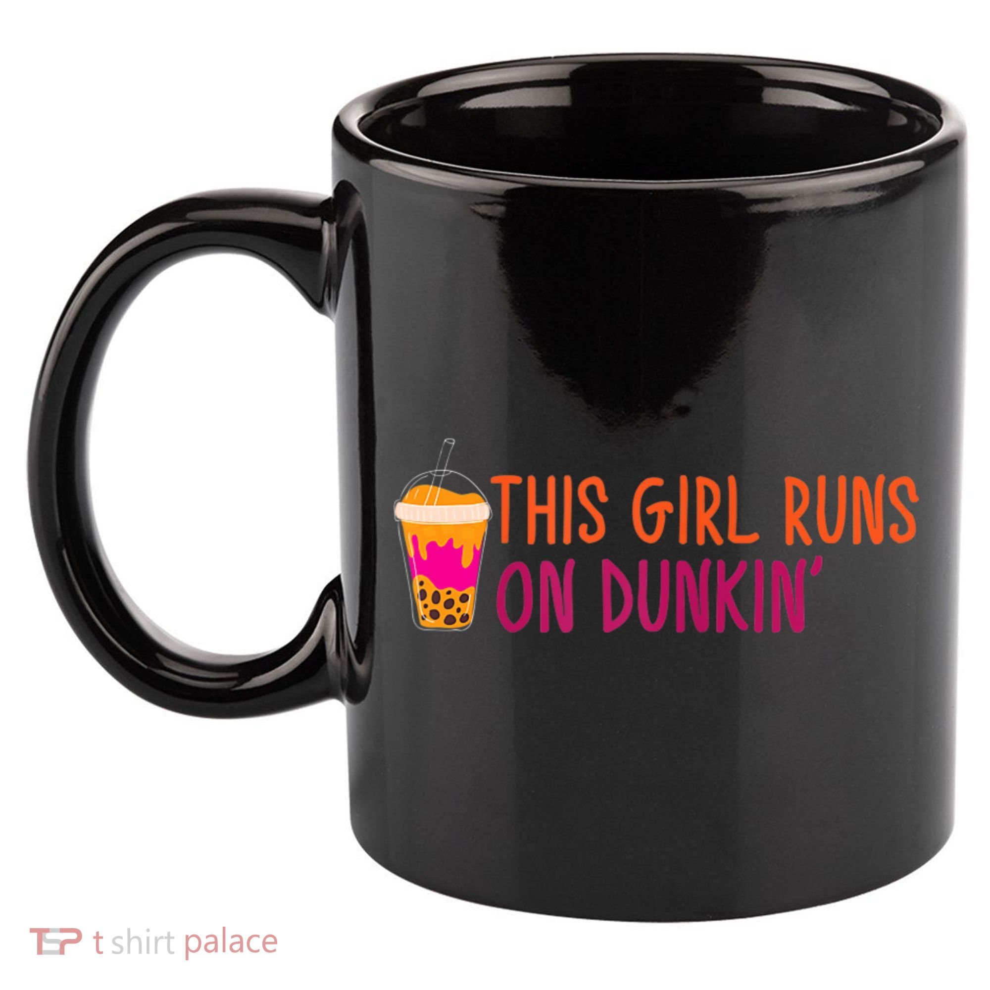 Womens This Girl Runs On Dunkin' Funny Essential 11oz C Handle Ceramic Mug