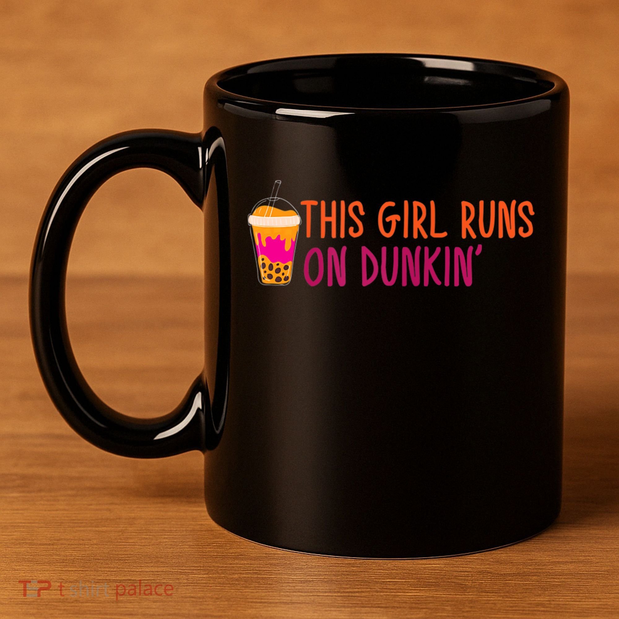 Womens This Girl Runs On Dunkin' Funny Essential 11oz C Handle Ceramic Mug