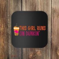 Womens This Girl Runs On Dunkin' Funny Essential Coaster thumb 0
