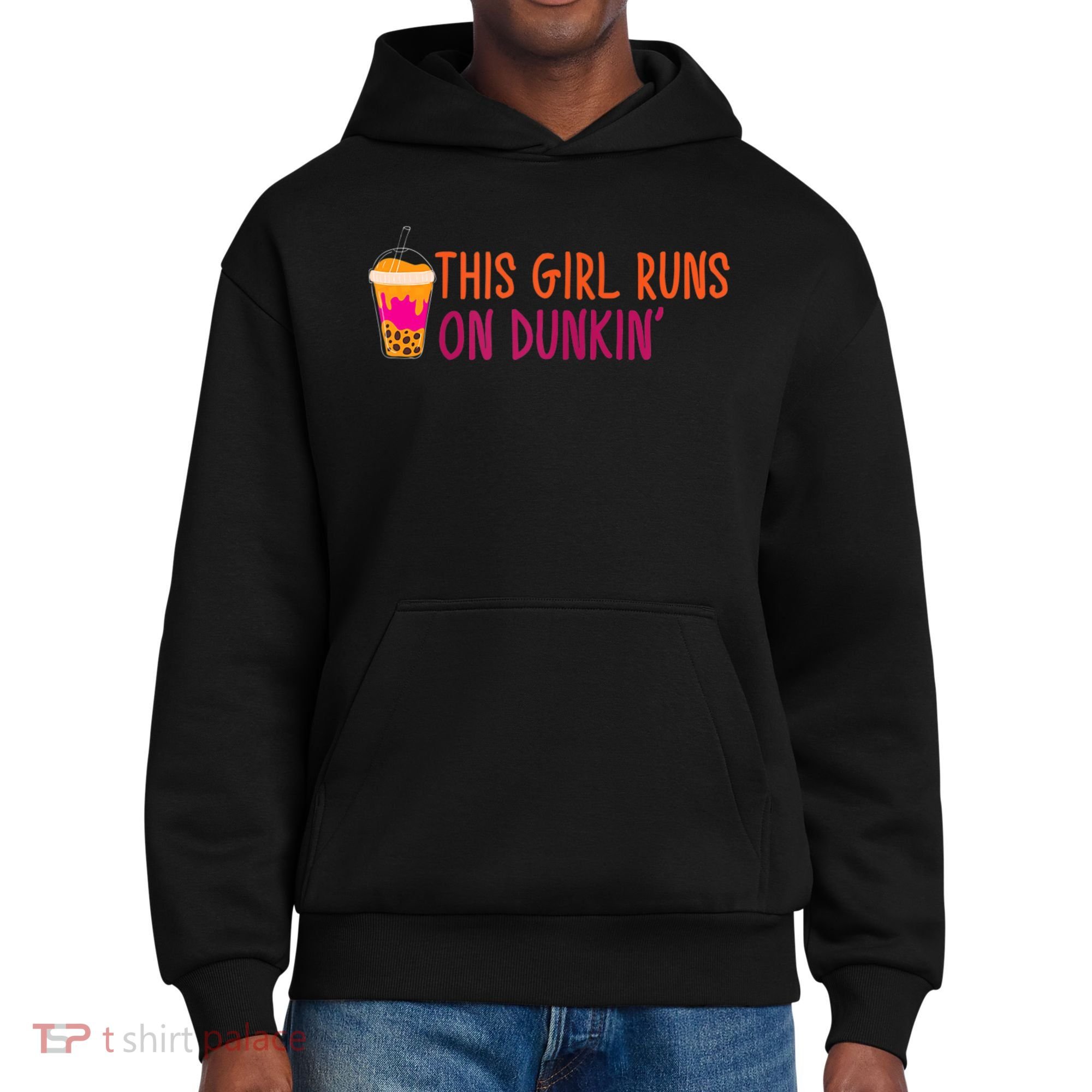 Womens This Girl Runs On Dunkin' Funny Essential District V.I.T. Heavyweight Hoodie
