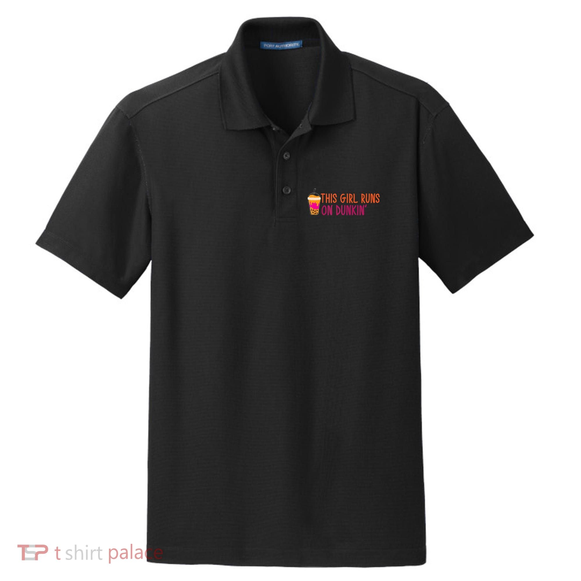 Womens This Girl Runs On Dunkin' Funny Essential Dry Zone Grid Polo