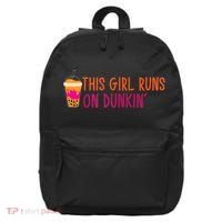 Womens This Girl Runs On Dunkin' Funny Essential 16 in Basic Backpack thumb 0