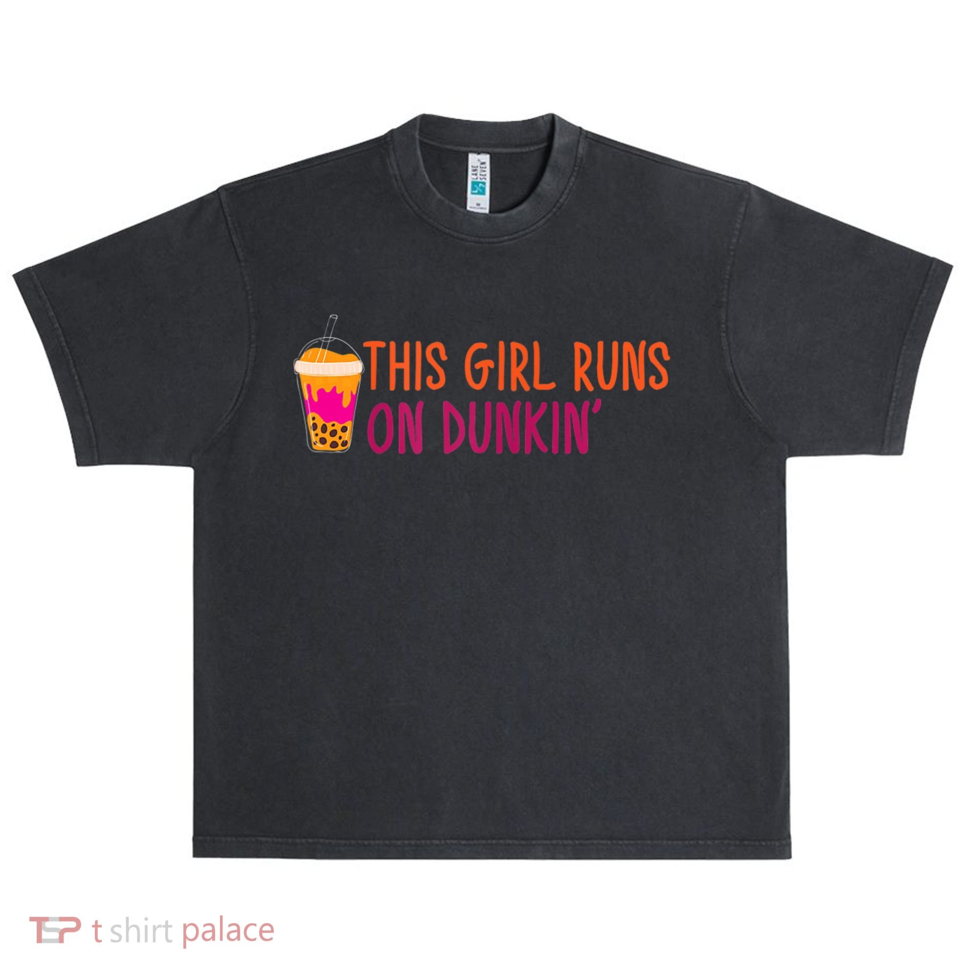 Womens This Girl Runs On Dunkin' Funny Essential Urban Oversized Heavyweight T-Shirt