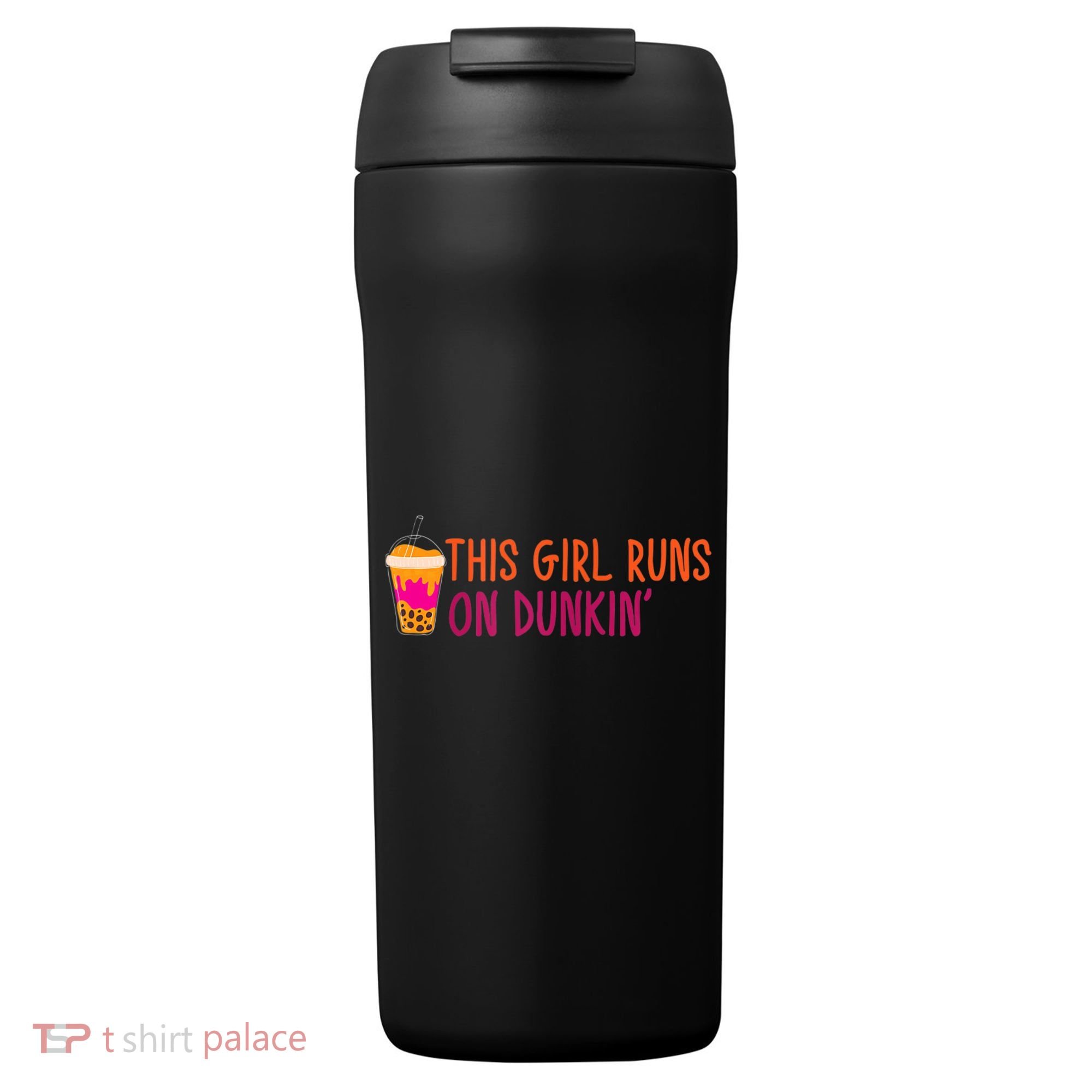 Womens This Girl Runs On Dunkin' Funny Essential 24oz Duet Stainless Steel Tumbler
