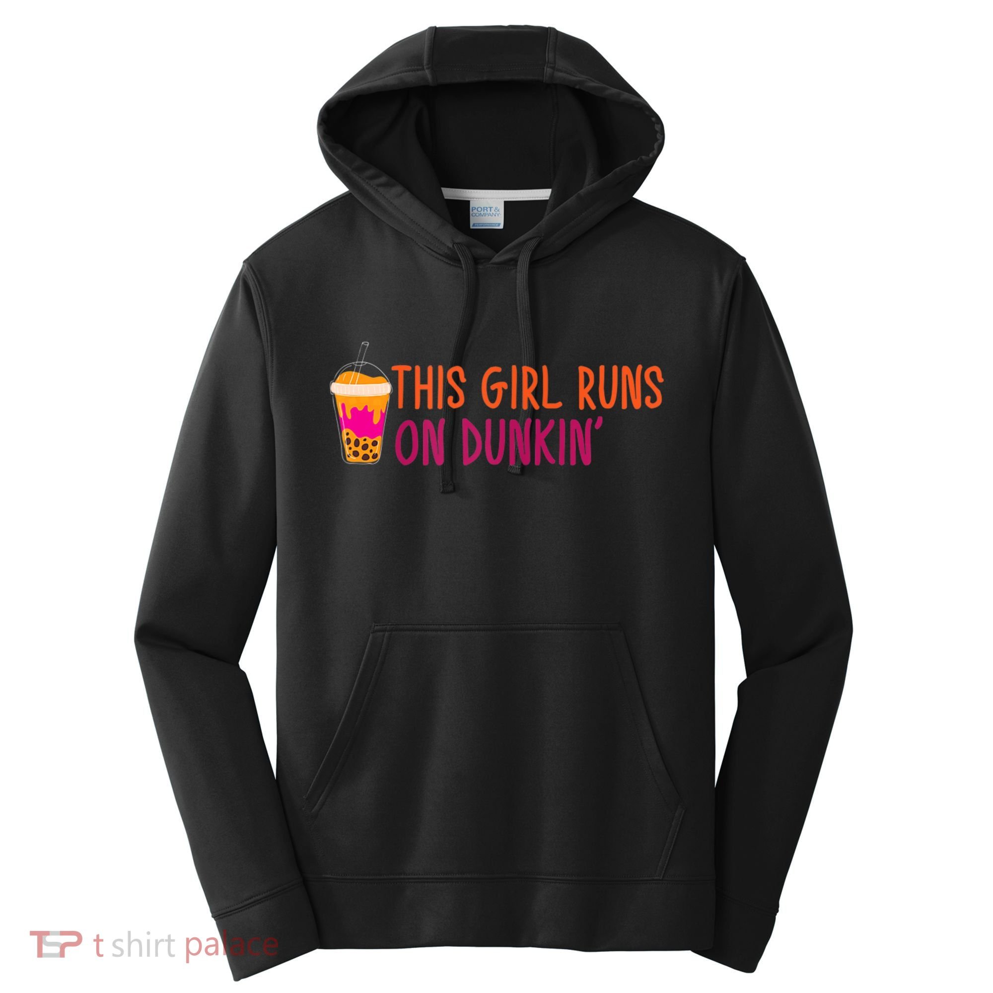 Womens This Girl Runs On Dunkin' Funny Essential Performance Fleece Hoodie