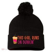 Womens This Girl Runs On Dunkin' Funny Essential Pom Pom 12in Knit Beanie thumb 0