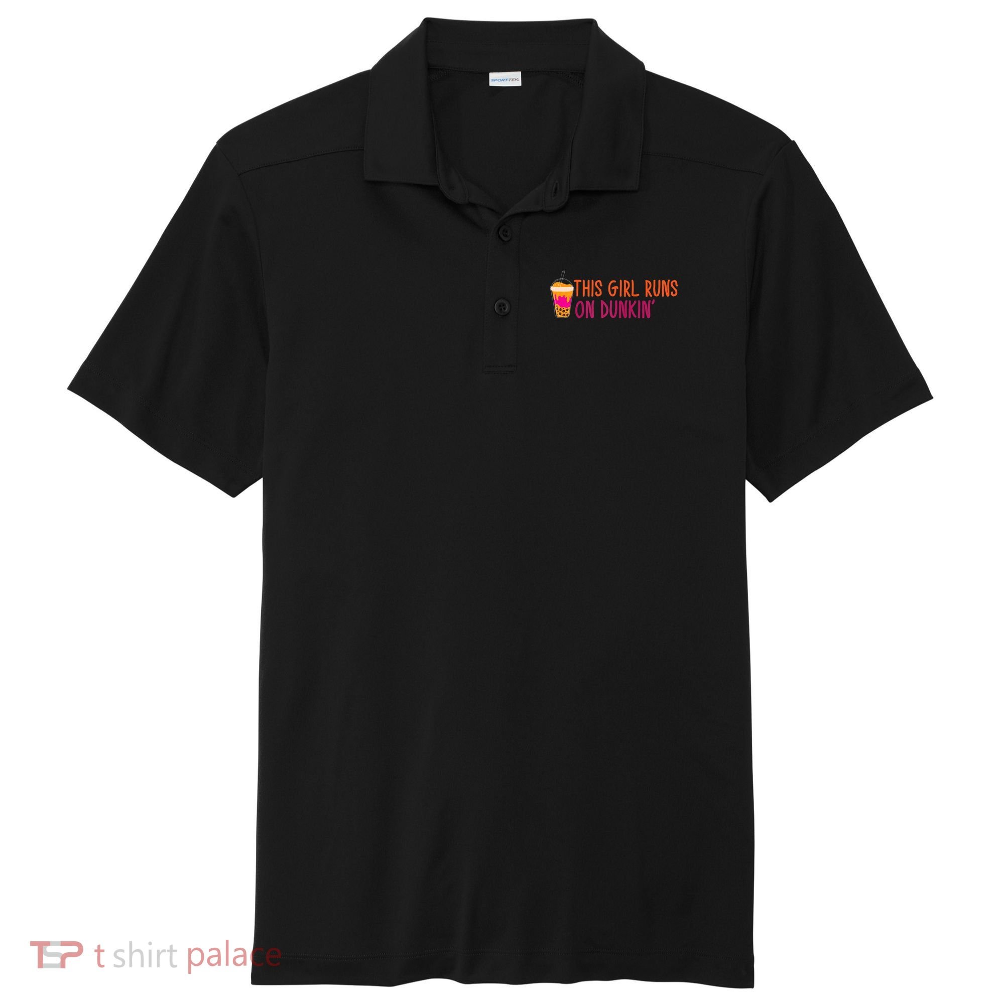 Womens This Girl Runs On Dunkin' Funny Essential Sport-Tek Posi-UV Pro Polo