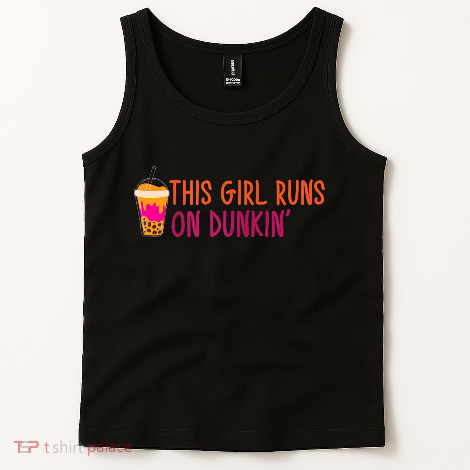 Womens This Girl Runs On Dunkin' Funny Essential Tank Top