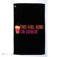 Womens This Girl Runs On Dunkin' Funny Essential Golf Towel thumb 0