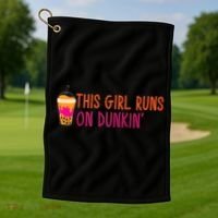 Womens This Girl Runs On Dunkin' Funny Essential Golf Towel thumb 1