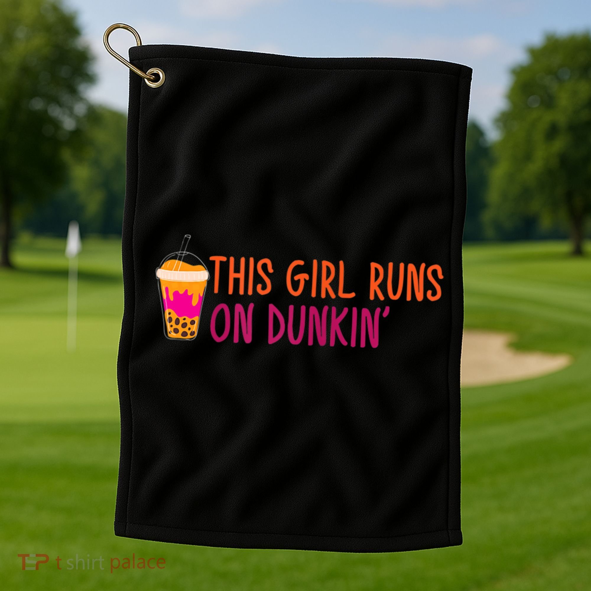 Womens This Girl Runs On Dunkin' Funny Essential Golf Towel
