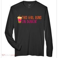 Womens This Girl Runs On Dunkin' Funny Essential Zone Performance Long-Sleeve T-Shirt thumb 0